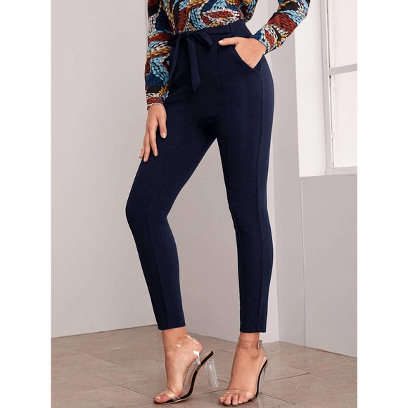 Tie Front Pocket Skinny Pants black - Picture 2 of 11